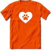 Cat Love Paw - Katten T-Shirt Kleding Cadeau | Dames - Heren - Unisex | Kat / Dieren shirt | Grappig Verjaardag kado | Tshirt Met Print | - Oranje - 3XL