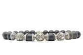 Beaddhism - Armband - Matt Black - Triple Kashmir Caps - Sterling Zilver - 8 mm - 21 cm