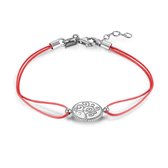 Twice As Nice Armband in zilver, ronde met levensboom, rood koord 17 cm+2 cm