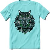 Uil - Dieren Mandala T-Shirt | Groen | Grappig Verjaardag Zentangle Dierenkop Cadeau Shirt | Dames - Heren - Unisex | Wildlife Tshirt Kleding Kado | - Licht Blauw - S