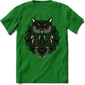 Uil - Dieren Mandala T-Shirt | Rood | Grappig Verjaardag Zentangle Dierenkop Cadeau Shirt | Dames - Heren - Unisex | Wildlife Tshirt Kleding Kado | - Donker Groen - L