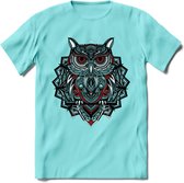 Uil - Dieren Mandala T-Shirt | Rood | Grappig Verjaardag Zentangle Dierenkop Cadeau Shirt | Dames - Heren - Unisex | Wildlife Tshirt Kleding Kado | - Licht Blauw - L