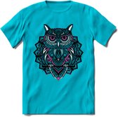 Uil - Dieren Mandala T-Shirt | Roze | Grappig Verjaardag Zentangle Dierenkop Cadeau Shirt | Dames - Heren - Unisex | Wildlife Tshirt Kleding Kado | - Blauw - XL