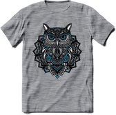 Uil - Dieren Mandala T-Shirt | Blauw | Grappig Verjaardag Zentangle Dierenkop Cadeau Shirt | Dames - Heren - Unisex | Wildlife Tshirt Kleding Kado | - Donker Grijs - Gemaleerd - L