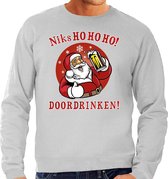 Foute Kersttrui / sweater - bier drinkende Santa - niks HO HO HO doordrinken - grijs voor heren - kerstkleding / kerst outfit S