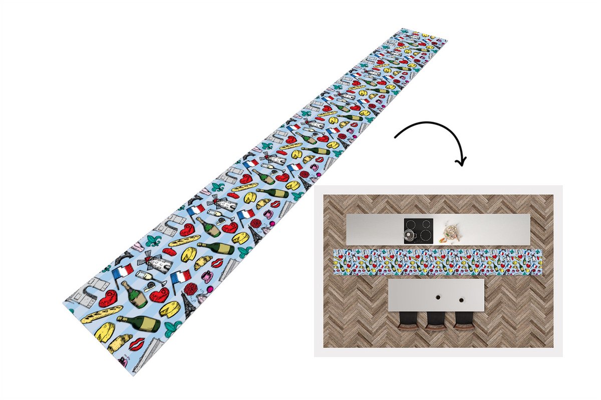 Keukenloper - Keukenmat - Parijs - Patronen - Frankrijk - 400x50 cm - Keuken vloerkleed