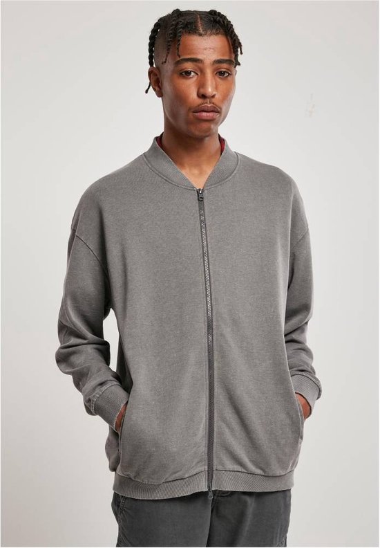 Urban Classics - Washed Sweat Bomber darkshadow Sweater/trui met rits - M - Grijs