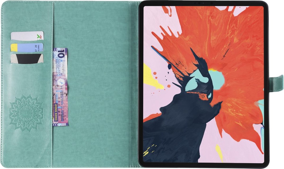 Peachy Lederen iPad Pro 12.9-inch 2018 Case Hoes Zonnebloem Bedrukking Wallet Portemonnee - Groen