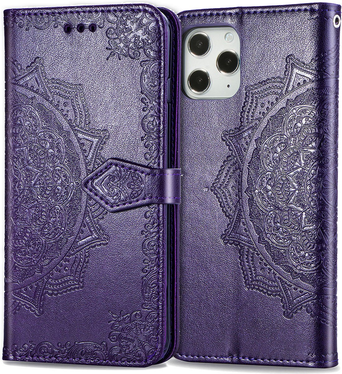 Bookcase geschikt voor Apple iPhone 12 Pro Max - Paars - Bloemen - Portemonnee Hoesje