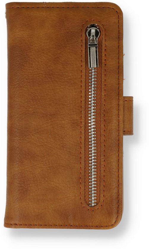 Samsung Galaxy S22 Ultra Case Marron - Étui portefeuille de Luxe en similicuir avec fermeture éclair