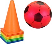 Voetbal set 10x stuks training pionnen/pilonnen 23 cm - rode soft voetbal