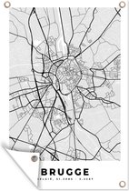 Tuinposters buiten Stadskaart – Zwart Wit - Kaart – Brugge – België – Plattegrond - 60x90 cm - Tuindoek - Buitenposter