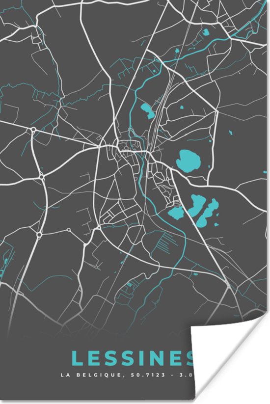Affiche België – Lessines – City Map – Map – Blauw – Map - 120x180 cm XXL
