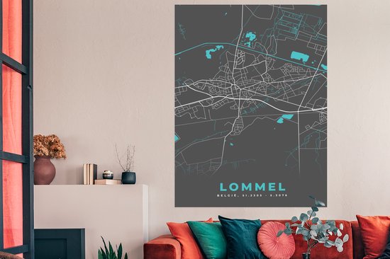 Affiche België – Lommel – City Map – Map – Blauw – Carte - 120x180 cm XXL