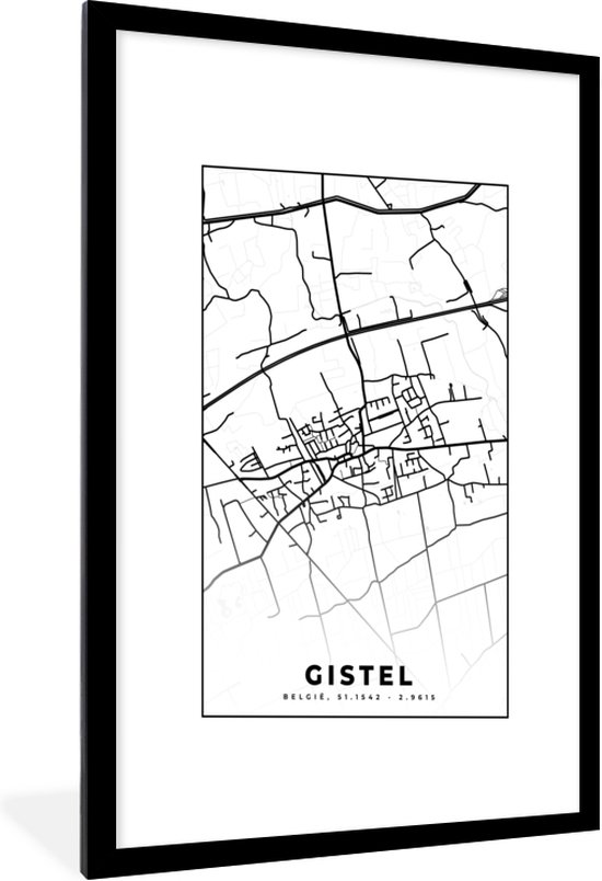 Fotolijst incl. Poster Zwart Wit Plattegrond Gistel Zwart Wit