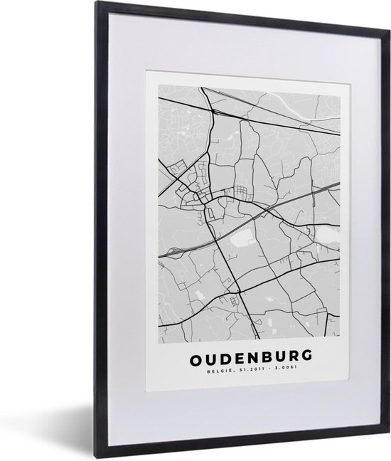 Fotolijst incl. Poster Zwart Wit- Stadskaart – Zwart Wit - Kaart ...