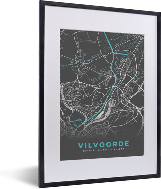 Cadre photo avec affiche - Plan de la ville - Grijs - Carte - Vilvoorde - België - Carte - 30x40 cm - Cadre pour affiche