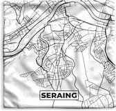 Kussenhoes 45x45 cm - België – Seraing – Stadskaart – Kaart – Zwart Wit – Plattegrond - Katoen / Polyester - Voor Binnen