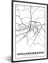 Fotolijst incl. Poster Zwart Wit- Kaart – Plattegrond – Stadskaart – Geraardsbergen – België – Zwart Wit - 40x60 cm - Posterlijst