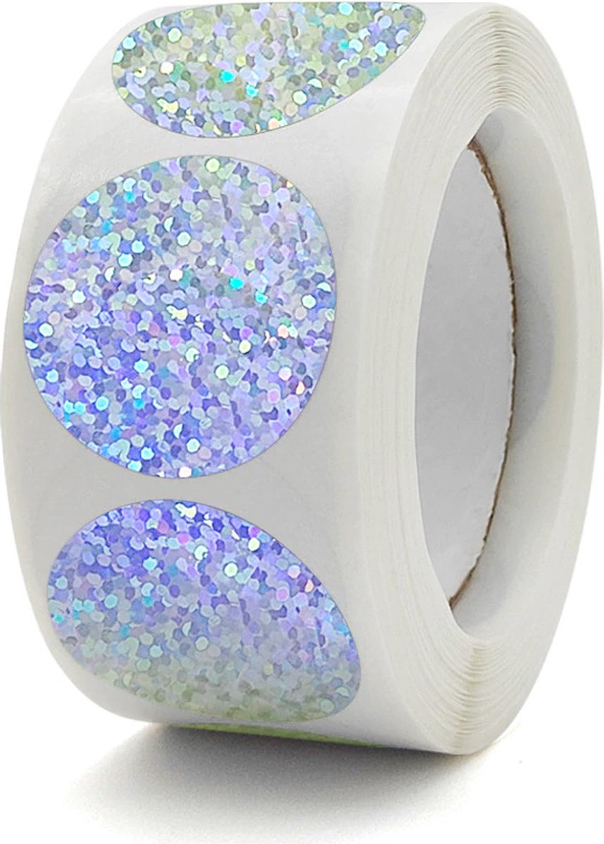 DW4Trading Stickerrol zilver glitter rondje - sluitstickers - ø 2,6 cm - 500 stuks