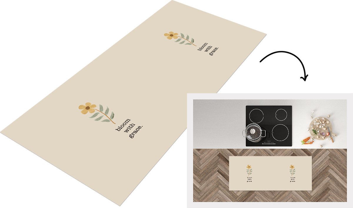 KitchenYeah Keukenloper - Loper keuken - Quotes - Spreuken - Bloom with grace - Keukenloper vinyl Multicolor