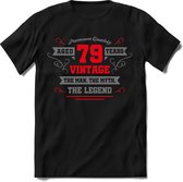 79 Jaar Legend -  kado T-Shirt Heren / Dames - Zilver / Rood - Perfect Verjaardag Cadeau Shirt - grappige Spreuken, Zinnen en Teksten. Maat XL