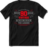 90 Jaar Legend -  kado T-Shirt Heren / Dames - Zilver / Rood - Perfect Verjaardag Cadeau Shirt - grappige Spreuken, Zinnen en Teksten. Maat XXL