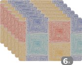 Placemat - Placemats kunststof - Labyrint - Pastel - Stippen - Patroon - 45x30 cm - 6 stuks - Hittebestendig - Anti-Slip - Onderlegger - Afneembaar