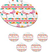 Onderzetters voor glazen - Rond - Flamingo - Zomer - Cocktail - Patroon - 10x10 cm - Glasonderzetters - 6 stuks