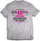 45 Jaar Legend - Feest kado T-Shirt Heren / Dames - Antraciet Grijs / Roze - Perfect Verjaardag Cadeau Shirt - grappige Spreuken, Zinnen en Teksten. Maat 3XL