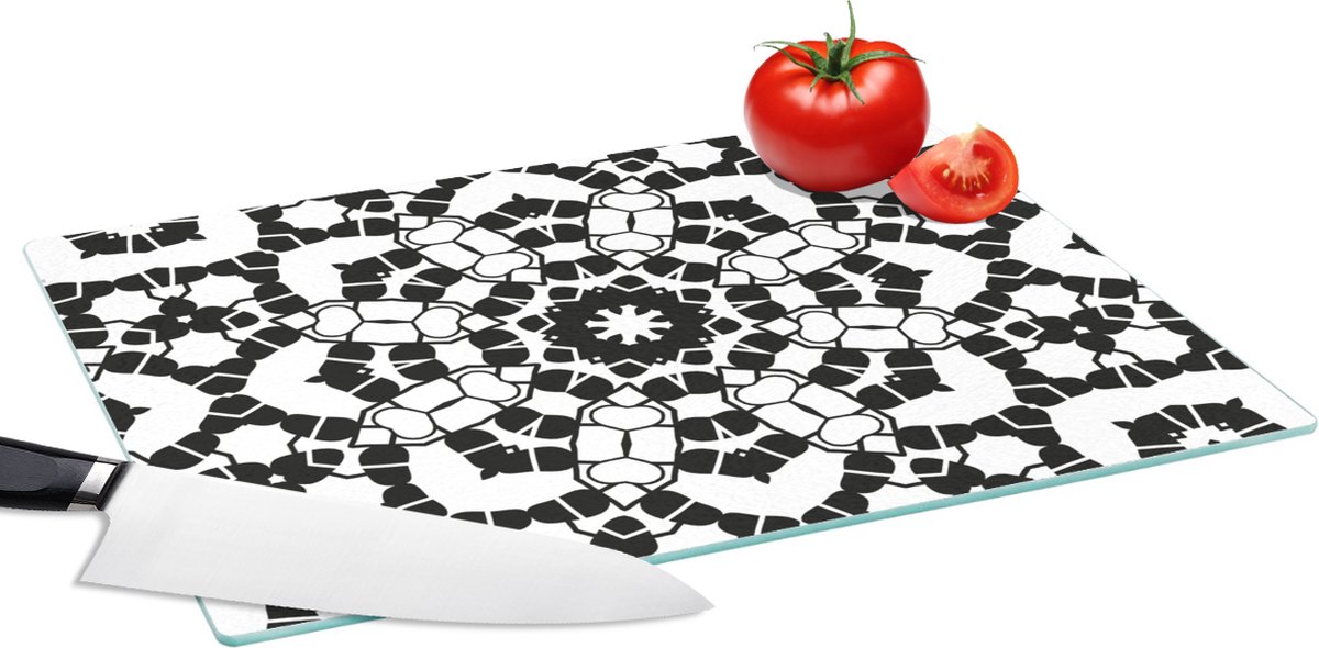 Glazen Snijplank - 39x28 - Mandala - Zwart Wit - Patronen - Snijplanken Glas