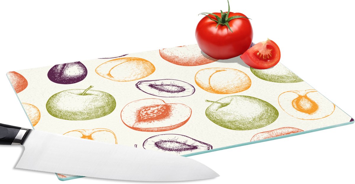 Glazen Snijplank - 28x20 - Patroon - Eten - Illustratie - Snijplanken Glas
