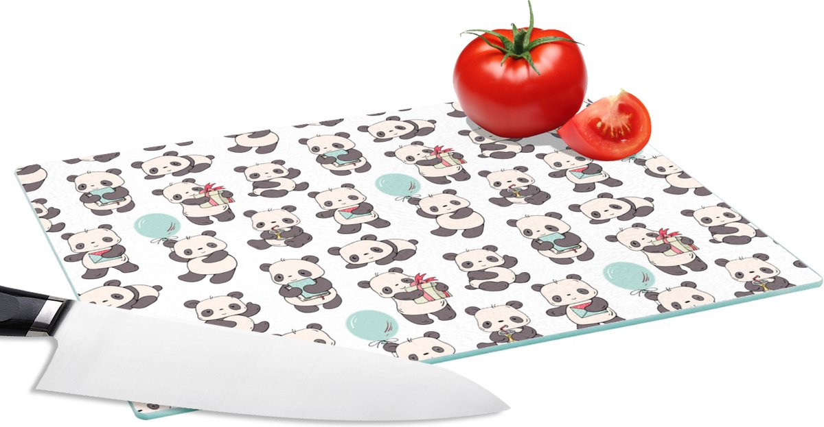 Glazen Snijplank - 28x20 - Cadeau - Panda - Patroon - Snijplanken Glas