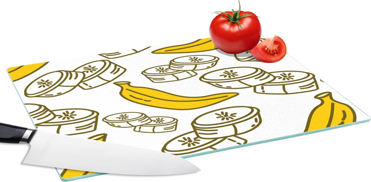 Glazen Snijplank - 39x28 - Banaan - Patronen - Fruit - Snijplanken Glas