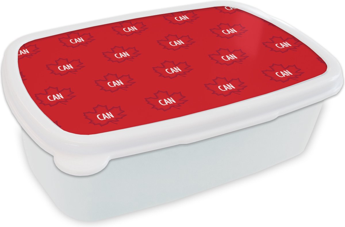 Broodtrommel Wit - Lunchbox - Brooddoos - Canada - Vlaggen - Patronen - 18x12x6 cm - Volwassenen