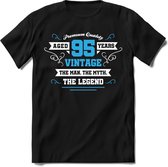 95 Jaar Legend - Feest kado T-Shirt Heren / Dames - Wit / Blauw - Perfect Verjaardag Cadeau Shirt - grappige Spreuken, Zinnen en Teksten. Maat L
