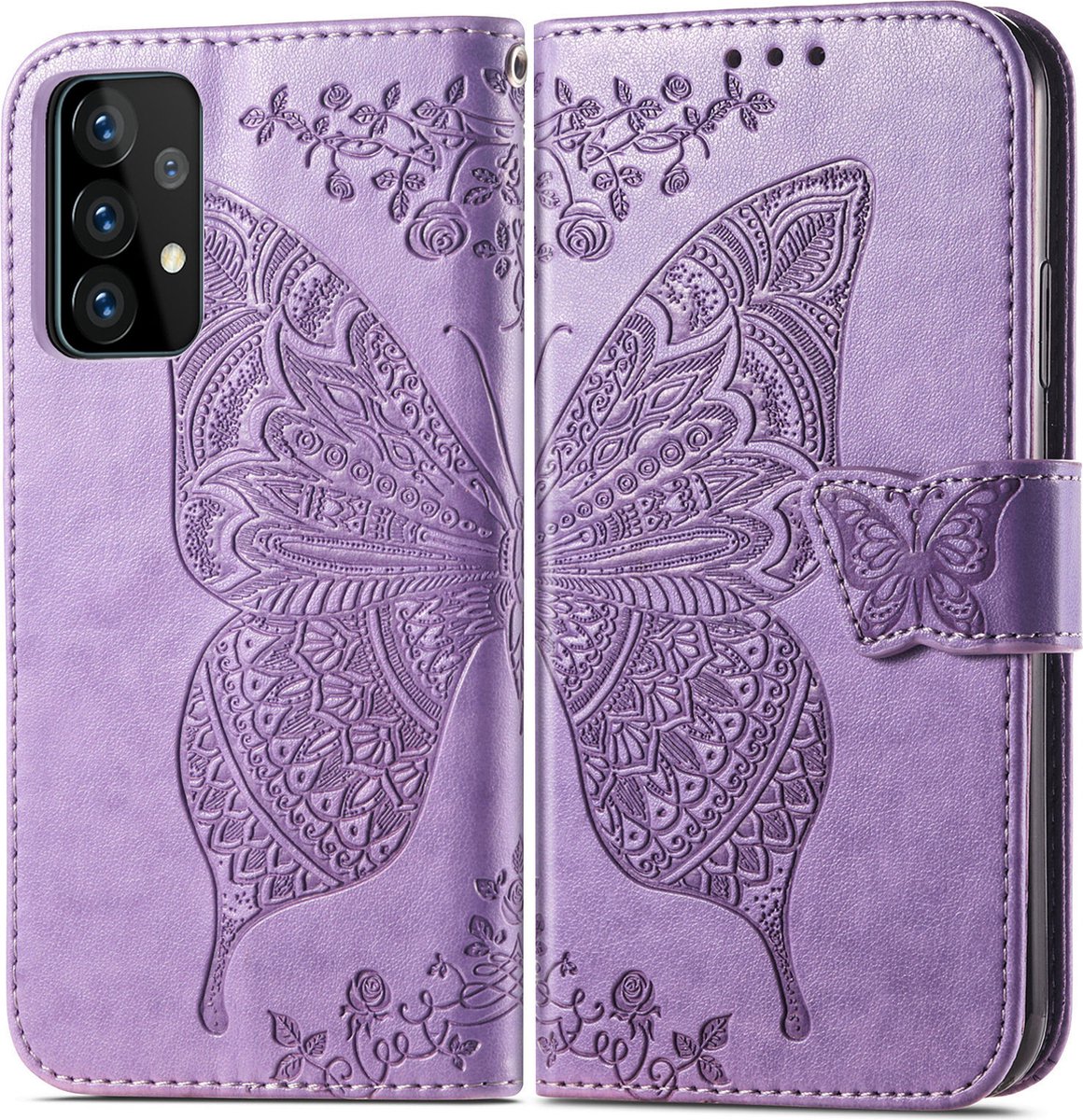 Bookcase geschikt voor Samsung Galaxy A52 - Paars - Vlinder - Portemonnee Hoesje
