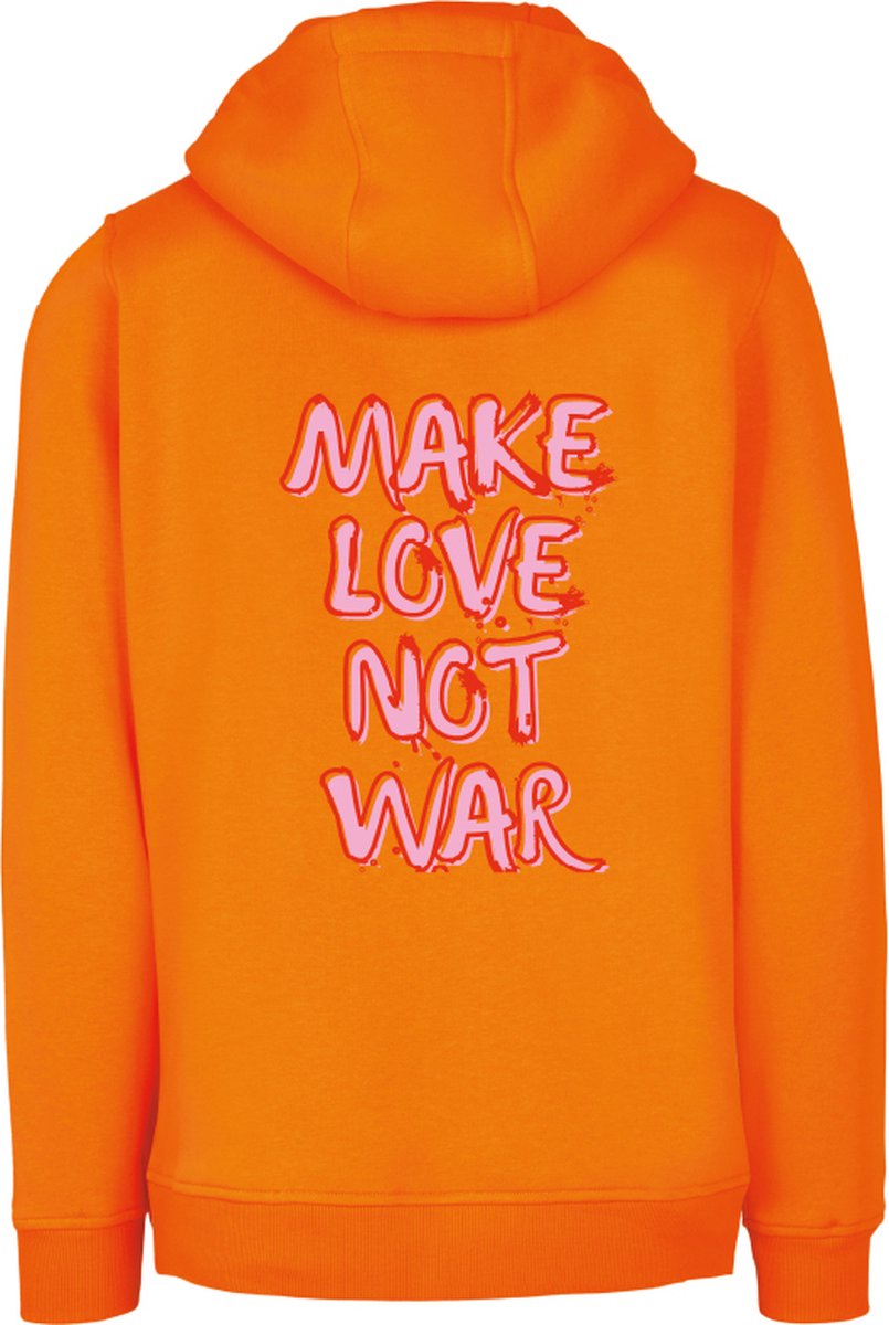 Hoodie oranje L Make love not war soBAD. Hoodie unisex