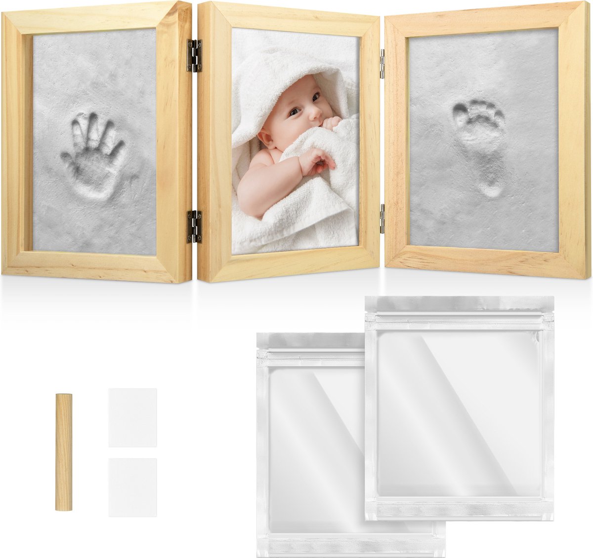 Navaris handafdruk en voetafdruk kit - Set met frame en klei voor het gieten van baby's hand- en voetafdrukken - Ideaal voor pasgeboren baby's