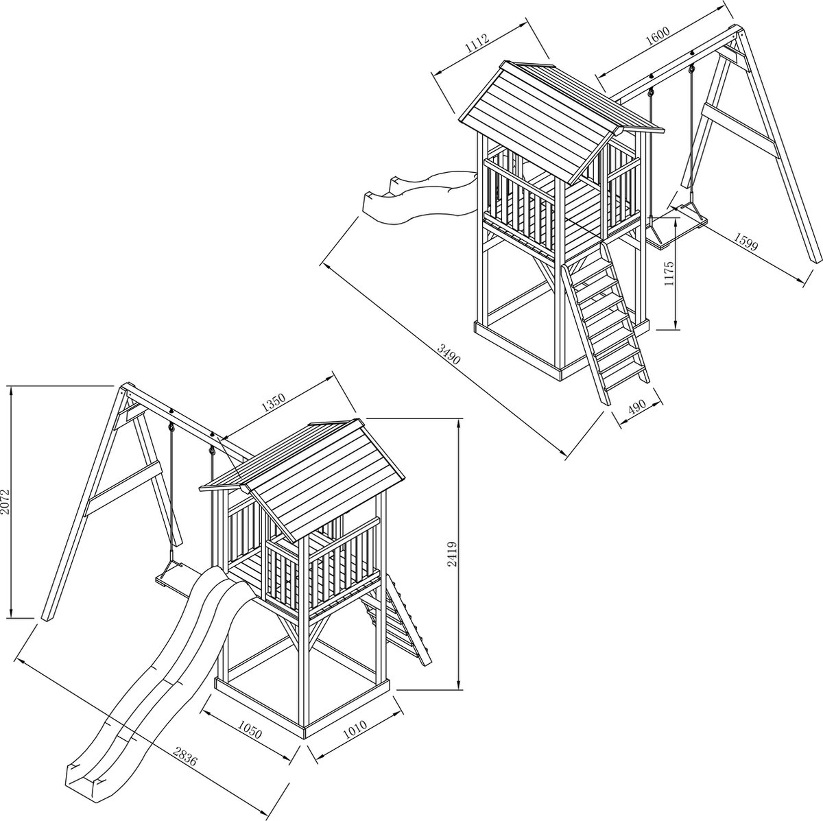 AXI Beach Tower Speeltoestel in Grijs/Wit - Speeltoren met Zandbak, Schommel en Witte Glijbaan - FSC hout - Speelhuis op palen voor de tuin — afbeelding 9