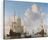 Artaza Canvas Schilderij Hollandse Schepen op een Kalme Zee - Willem van de Velde - 120x80 - Groot - Kunst - Wanddecoratie