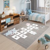 Tapiso Baby Vloerkleed Grijs Wit Sterren Modern Kinderkamer Tapijt Maat- 160x220