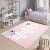 Tapiso Baby Vloerkleed Roze Wit Sterren Modern Kinderkamer Tapijt Maat- 80x150
