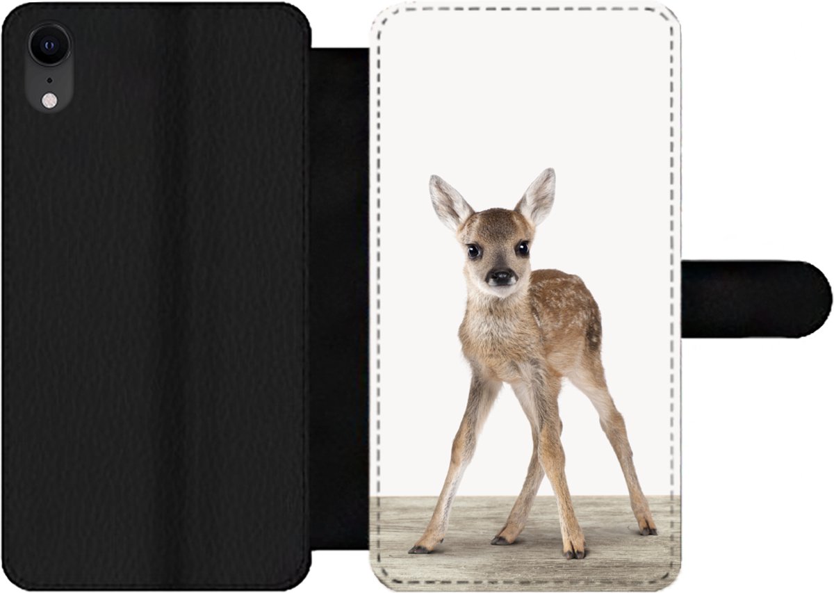 Telefoonhoesje Geschikt voor iPhone XR telefoonhoesje - Hert - Baby hert - Dieren - Meisjes - Jongens - Kinderen - Met vakjes - Wallet case met magneetsluiting