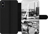 Bookcase Geschikt voor iPhone XS Max telefoonhoesje - Rotterdam - Skyline - Zwart - Wit - Met vakjes - Wallet case met magneetsluiting