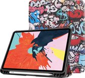 Case2go - Tablet Hoes geschikt voor Apple iPad Air 2022 - 10.9 inch - Tri-Fold Book Case - Apple Pencil Houder - Graffiti