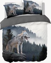 Y-NOT - Wolf On Mountain - Dekbedovertrek - Katoensatijn - Eenpersoons - 140x200/220 cm - Multi