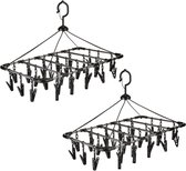 Set de 2 pièces carrousel de séchage / séchoir rotatif noir avec 32 chevilles 52 x 39 cm en plastique - Etendoir