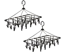 Set van 2x stuks droogcarrousel/droogmolen zwart met 32 knijpers 52 x 39 cm van kunststof - Droogrekje
