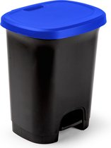 Kunststof afvalemmers/vuilnisemmers/pedaalemmers in het zwart/blauw van 27 liter met deksel en pedaal 38 x 32 x 45 cm